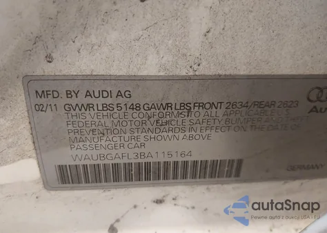 2011 Audi S4 3.0 Premium Plus z USA, uszkodzony, nr VIN WAUBGAFL3BA115164